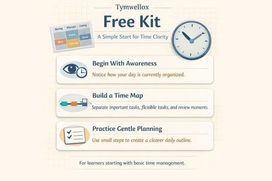 Tymwellox Free Kit for time management with icons and text on a light background