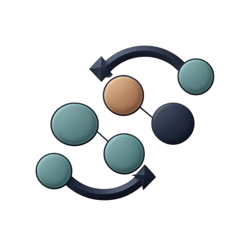 Diagram with interconnected circles and arrows on a white background