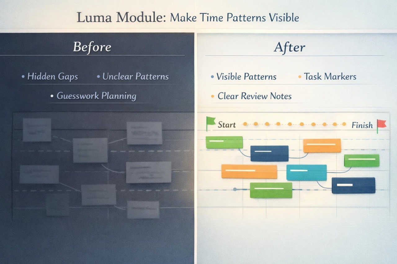 Comparison of 'Before' and 'After' visualizations with Luma Module text.