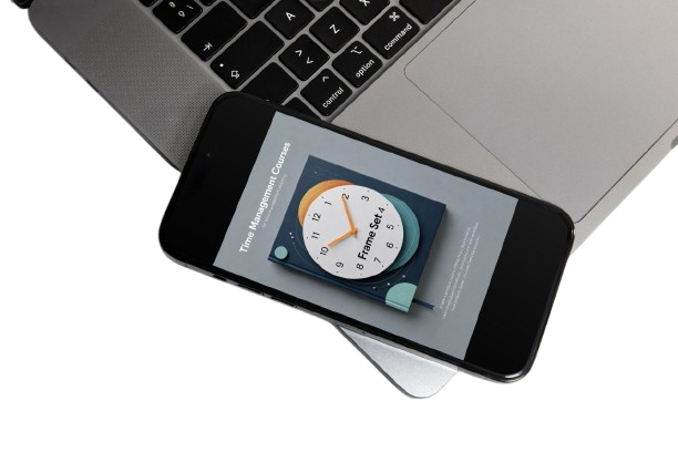 Phone displaying a clock app on a laptop keyboard