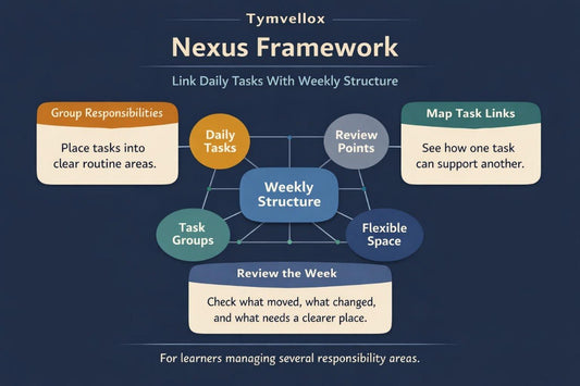 Diagram of Tymvellox Nexus Framework on a dark blue background