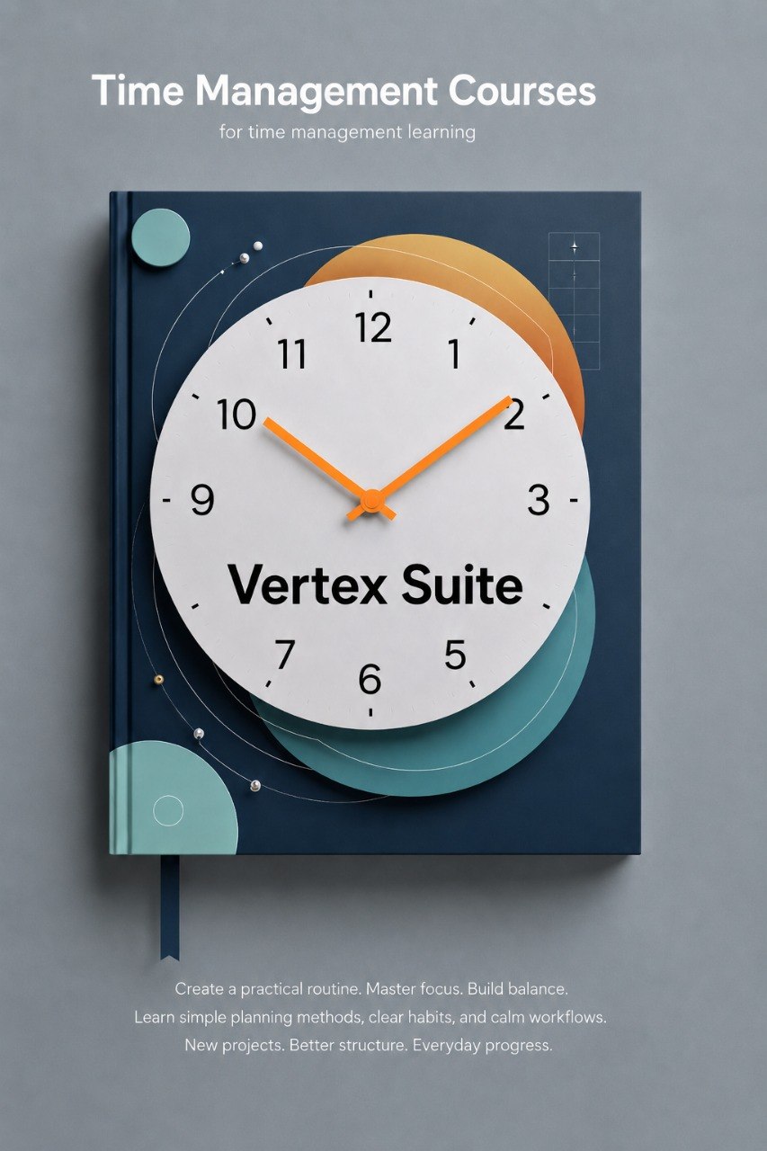 Book titled 'Vertex Suite' with a clock design on the cover against a gray background